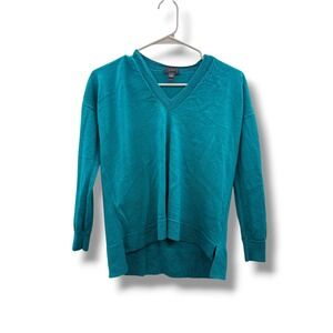 J.Crew Merino Wool Sweater Size XXS Teal‎ V-Neck High Low Hem Lightweight Soft